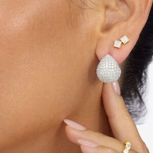 Melinda Maria Norah Pave Silver Clicker Hoops Teardrop Earrings New - FIRM ✨️